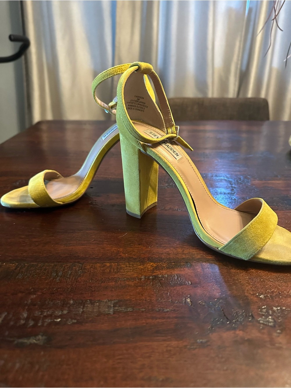 Steve Madden Yellow/Green Suede Block Heel Sandals